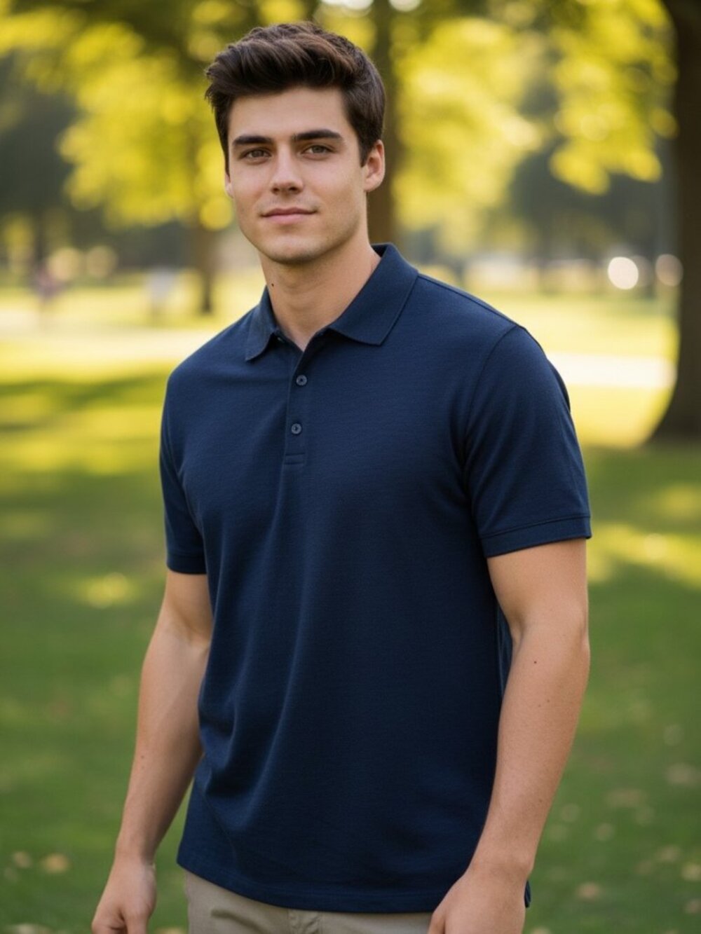 Vince Men’s Polo Shirt 100% Cotton Navy Blue Short Sleeve Size M Made In Peru